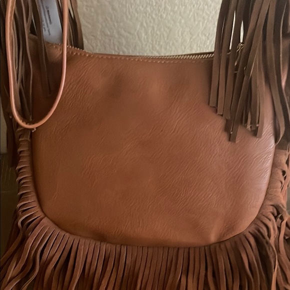 NWT Fringe Brown Vegan Leather Bag - Picture 3 of 11